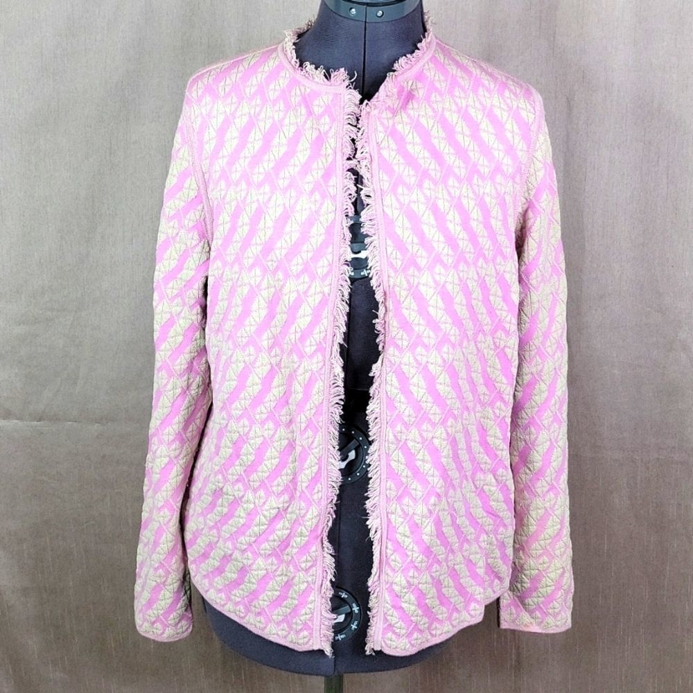 Sigrid Olsen Pink Cream Silk Blend Fringe‎ Trim Jacket Medium